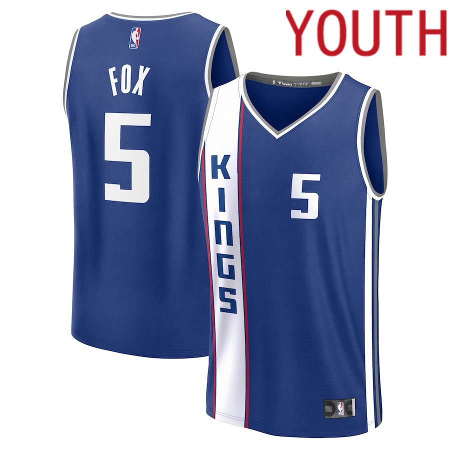 Youth Sacramento Kings 5 De Aaron Fox Fanatics Branded Blue City Edition 2023-24 Fast Break NBA Jersey